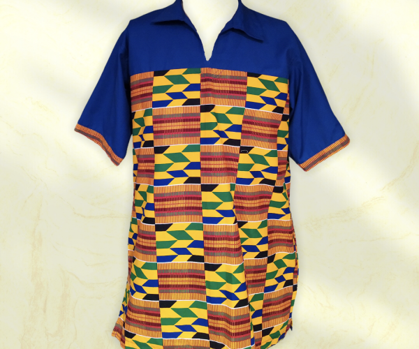 Blue-kente collar shirt