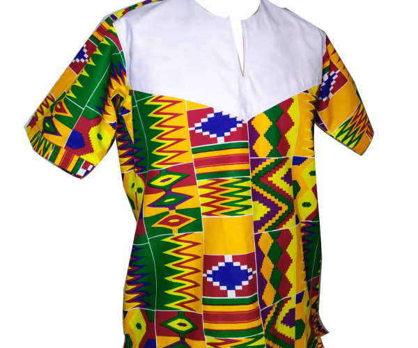Kente shirt (wihte V-neck)