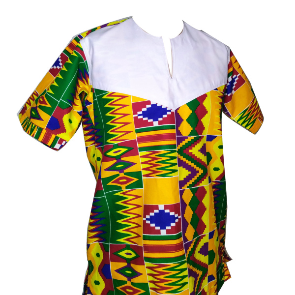 Kente shirt (wihte V-neck)