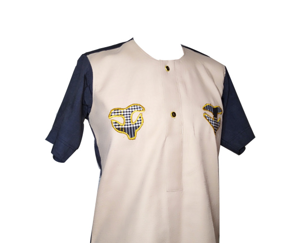 Pearl and blue shirt with adinkra