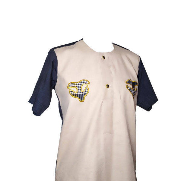 Pearl and blue shirt with adinkra